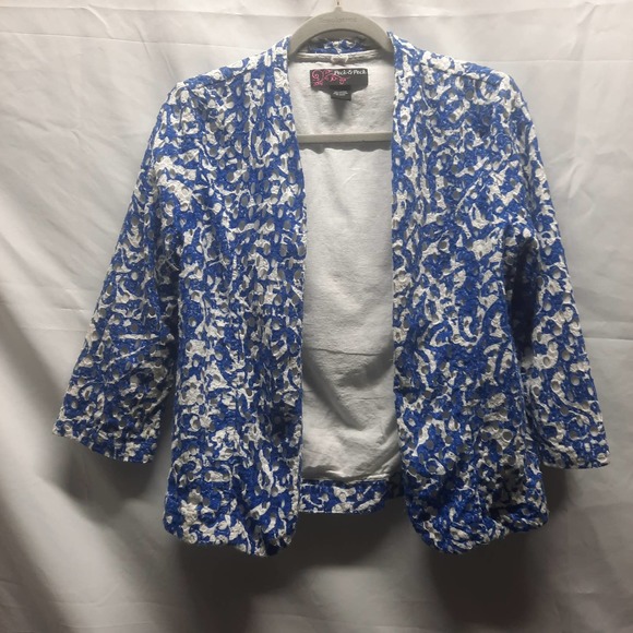 Peck & Peck Royal Blue White Embroidered Eyelet Open front blazer Med - Picture 1 of 5